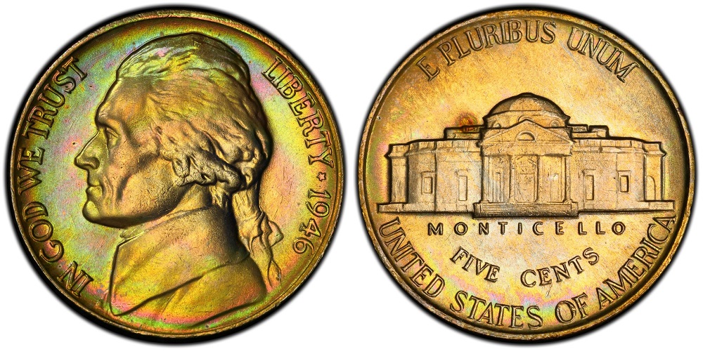 1946 nickel reverse comparison: left shows incomplete Monticello steps, right shows Full Steps designation with 5 clearly separated step lines